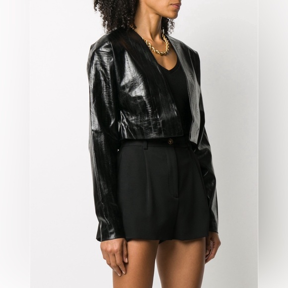 Rotate Birger Christensen Cropped Vegan Leather Jacket, Black, size 2 - Picture 6 of 15